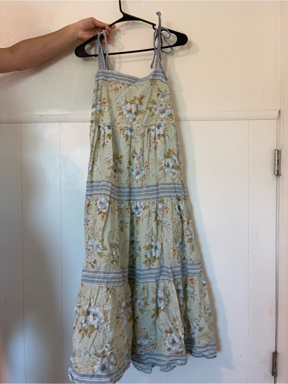 Floral Tie-Strap Sundress Top in Light Green and Blue